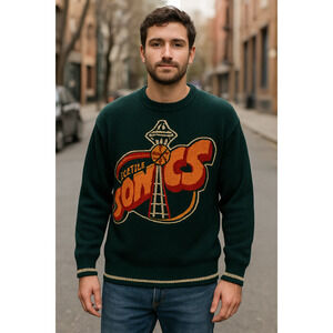 Vintage Adam Freak NBA Seattle Sonics mens sweater intarsia knitted graphic Med
